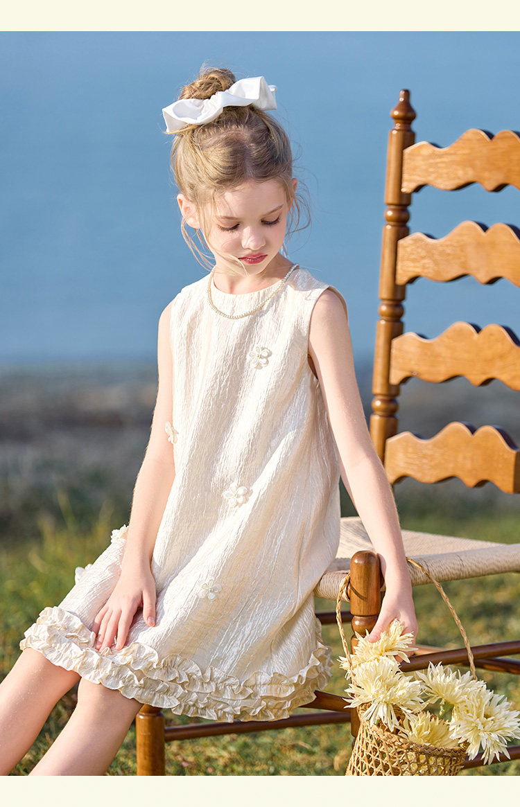 CHANZUIGOU Girls' Tencel Satin Dress 2026 Summer New Ruffled Hem High-End Formal Dress 22